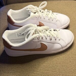 Nike Women's White Sneakers with Copper Swoosh